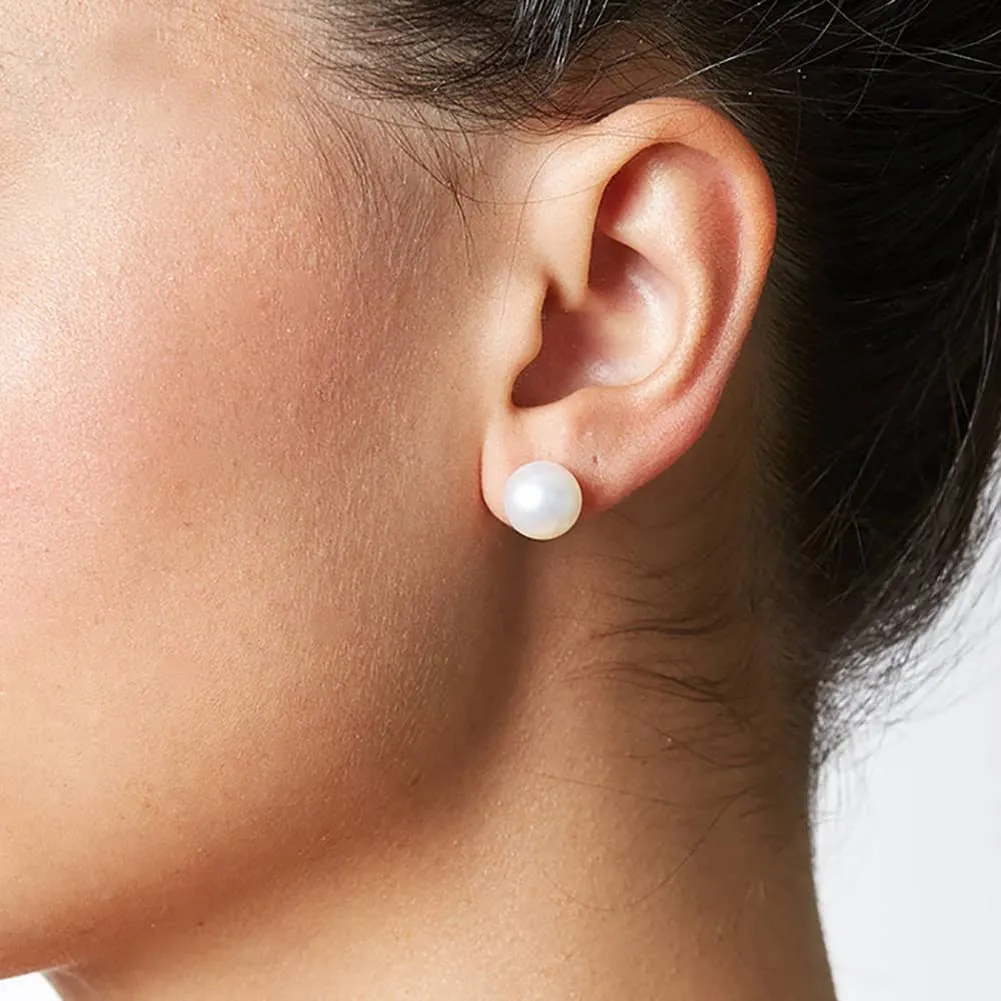 9 MM Freshwater Cultured Half Round Button Pearls Stud Earrings, Sterling Silver Posts