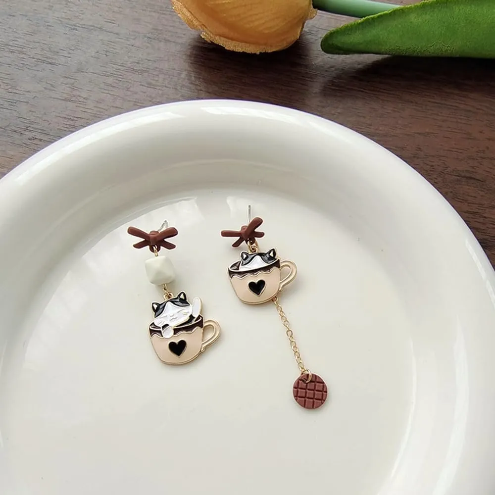 925 Silver Post Earrings For Women Personalized Stud Earrings Anime Asymmetrical Enamel Pendant Earrings