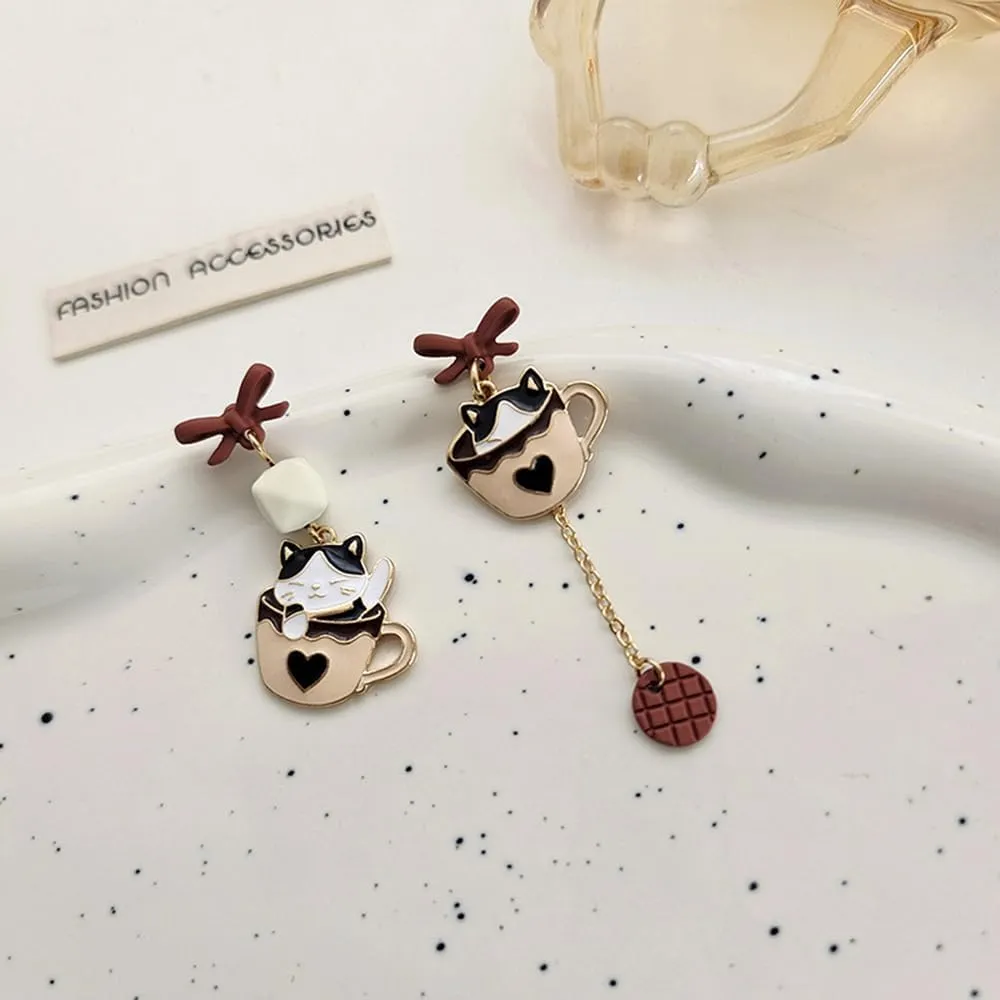 925 Silver Post Earrings For Women Personalized Stud Earrings Anime Asymmetrical Enamel Pendant Earrings