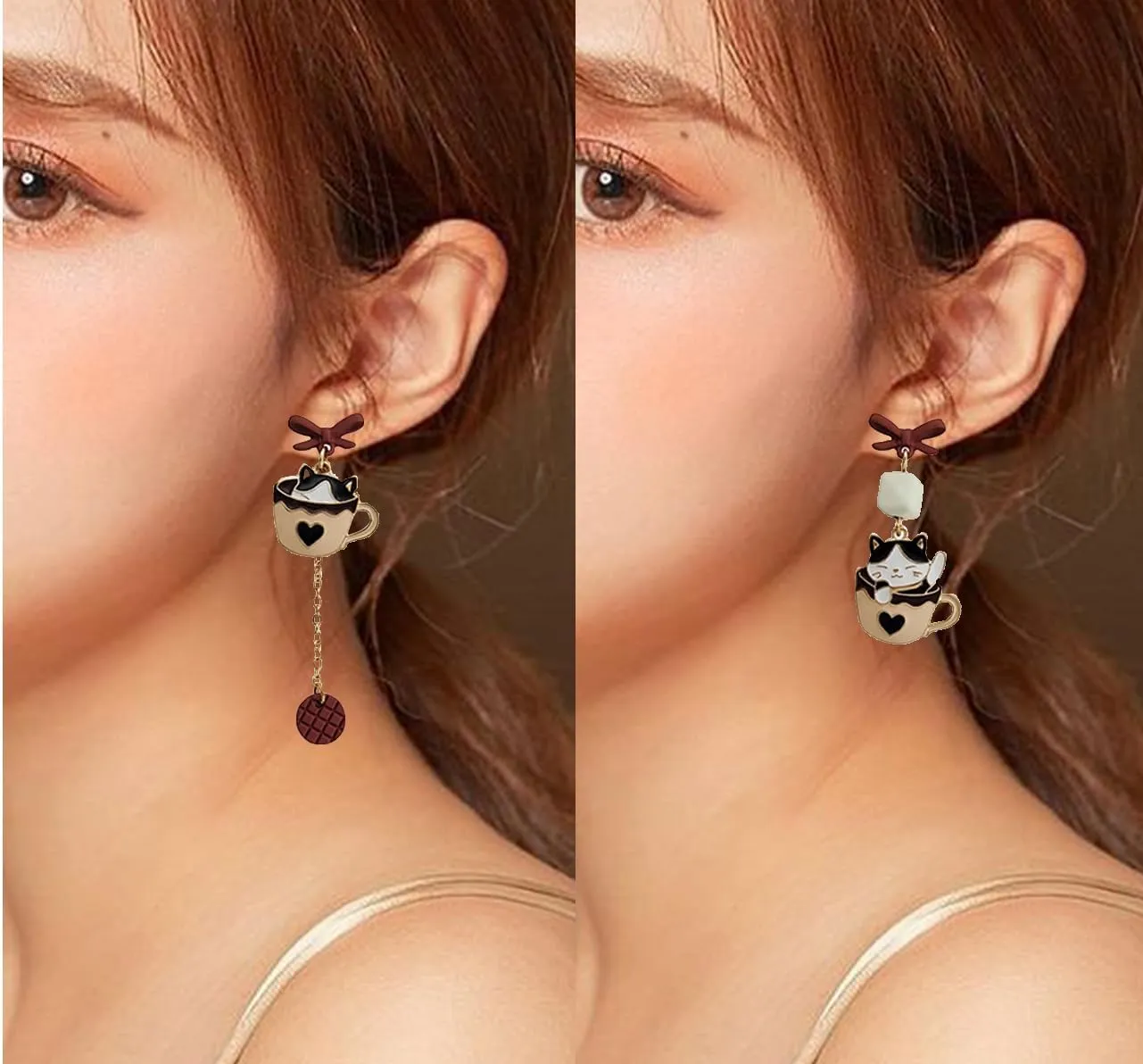 925 Silver Post Earrings For Women Personalized Stud Earrings Anime Asymmetrical Enamel Pendant Earrings