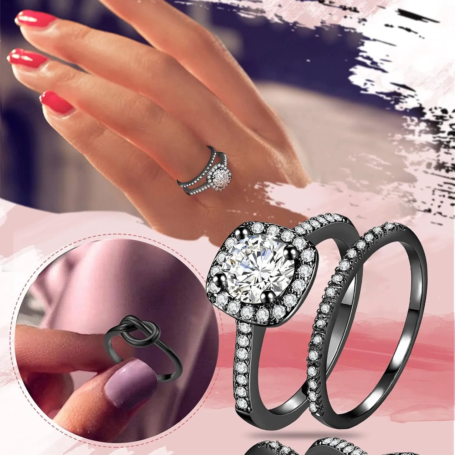 925 Sterling Silver Bridal Rings Sets Womens Cubic Zirconia Halo Engagements Wedding Bands Eternity Promise Ring