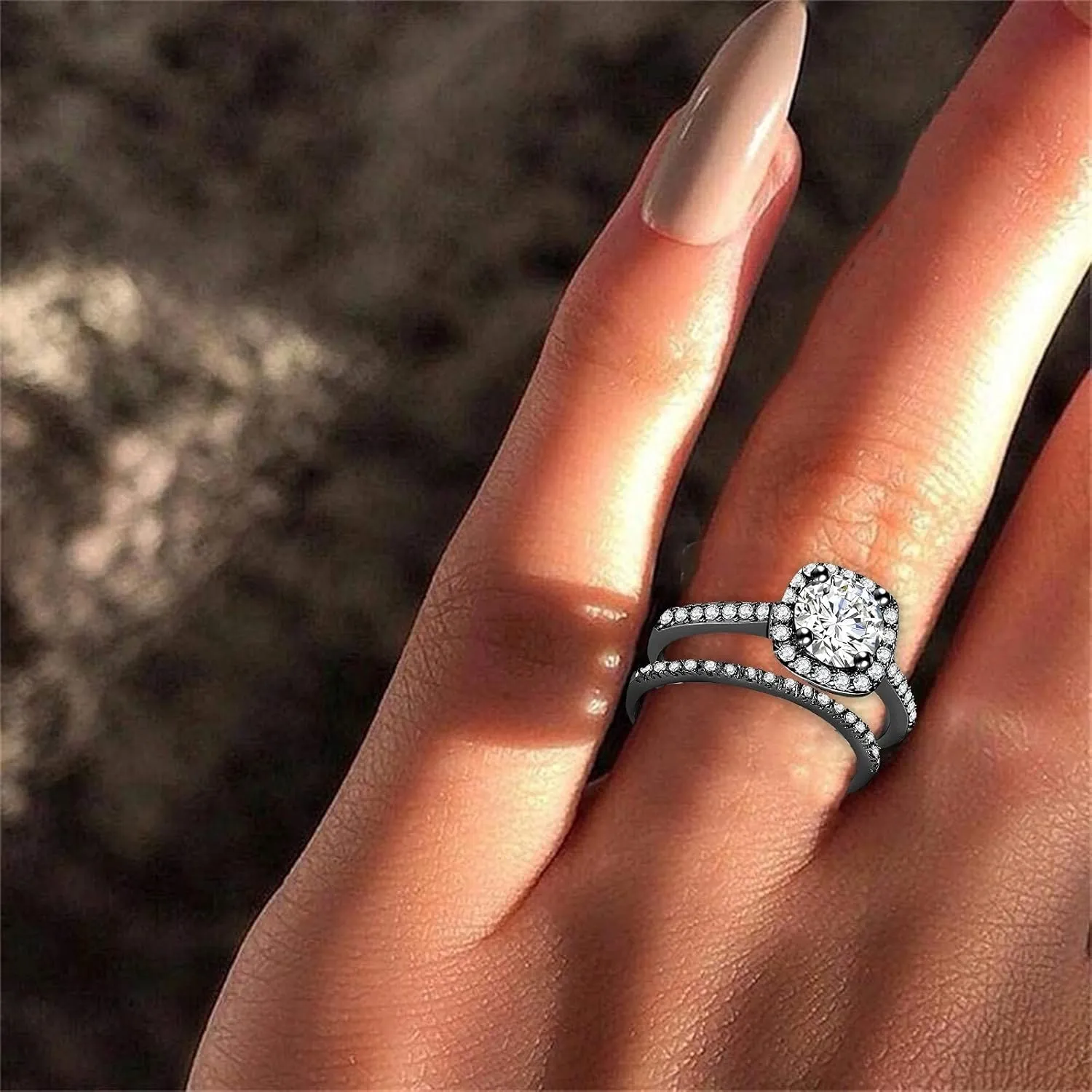 925 Sterling Silver Bridal Rings Sets Womens Cubic Zirconia Halo Engagements Wedding Bands Eternity Promise Ring