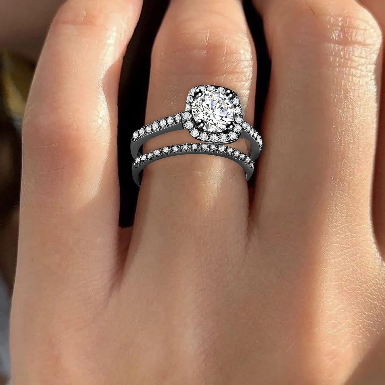 925 Sterling Silver Bridal Rings Sets Womens Cubic Zirconia Halo Engagements Wedding Bands Eternity Promise Ring