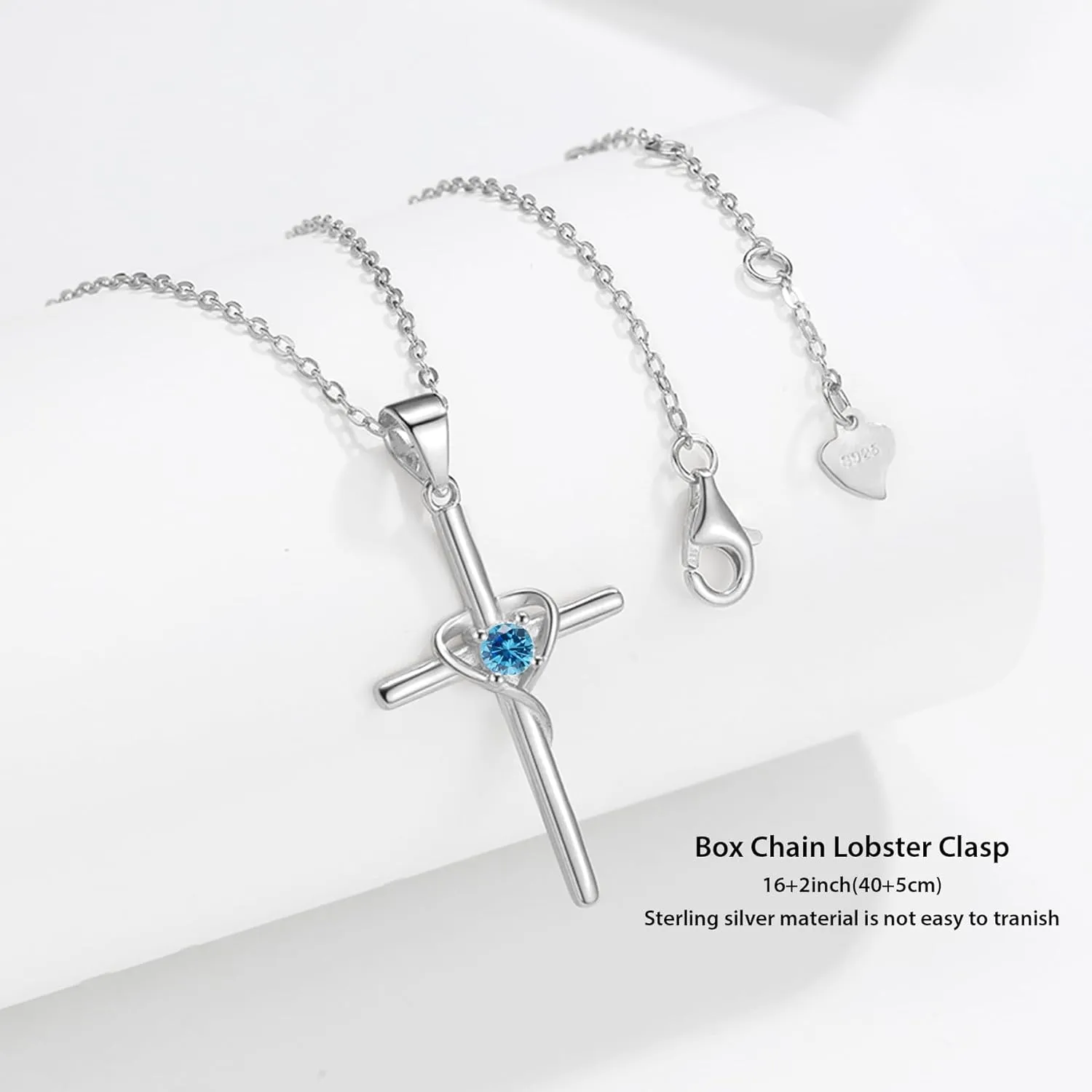 925 Sterling Silver Cross Necklace for Women 5A CZ Birthstone Necklace Cross Heart Pendant Necklace for Women Men Adjustable Birthstone Jewelry Gift for Birthday Christmas