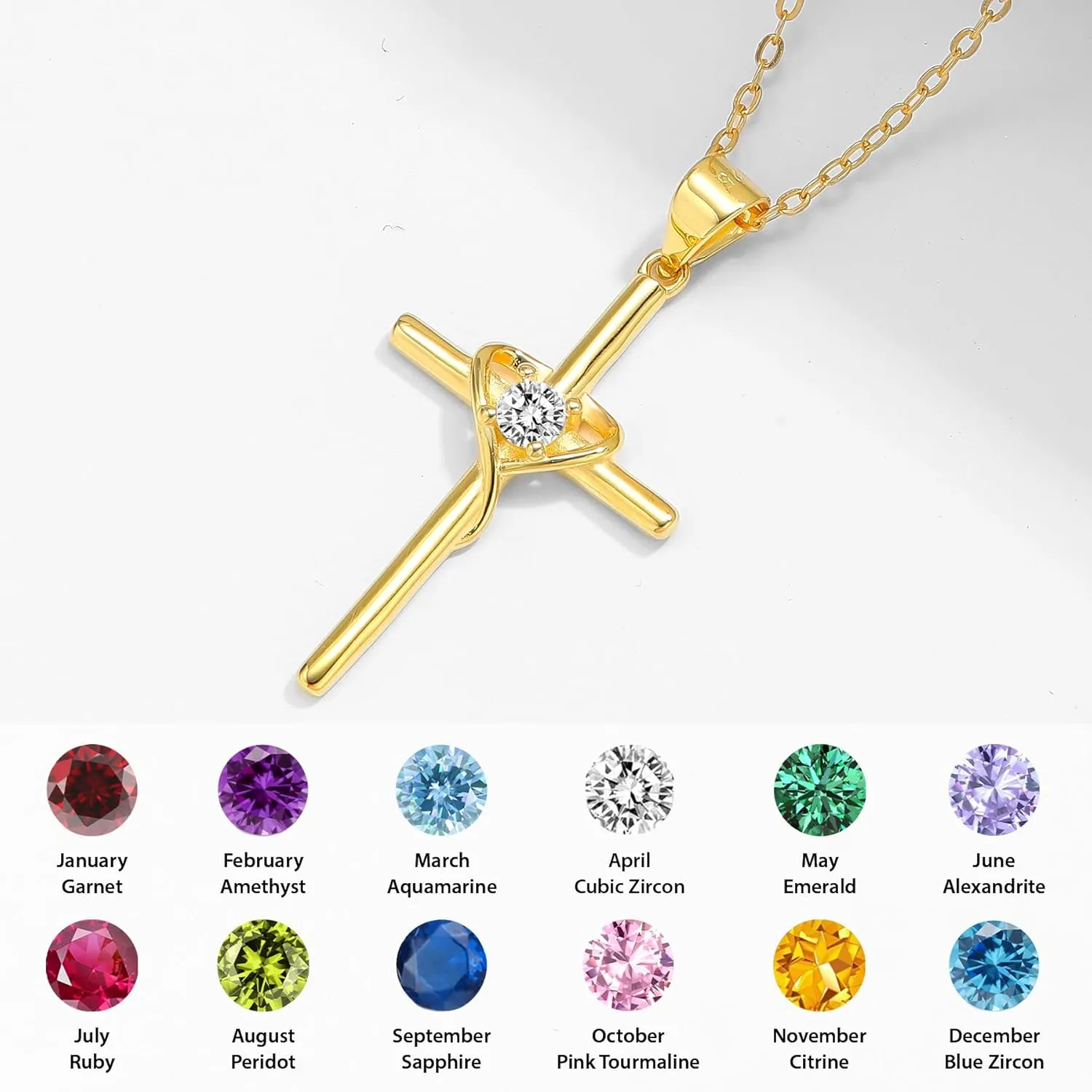 925 Sterling Silver Cross Necklace for Women 5A CZ Birthstone Necklace Cross Heart Pendant Necklace for Women Men Adjustable Birthstone Jewelry Gift for Birthday Christmas