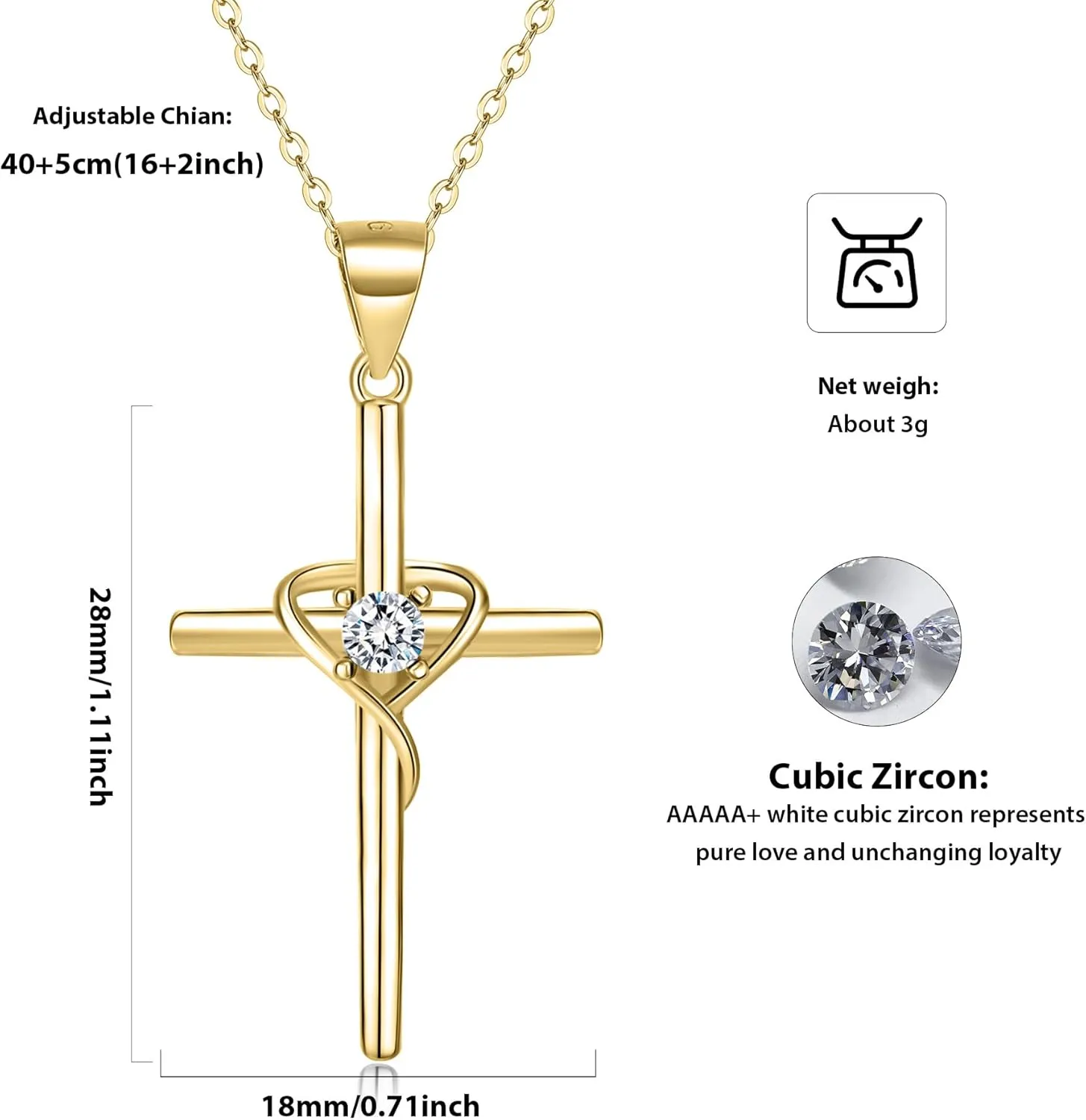 925 Sterling Silver Cross Necklace for Women 5A CZ Birthstone Necklace Cross Heart Pendant Necklace for Women Men Adjustable Birthstone Jewelry Gift for Birthday Christmas