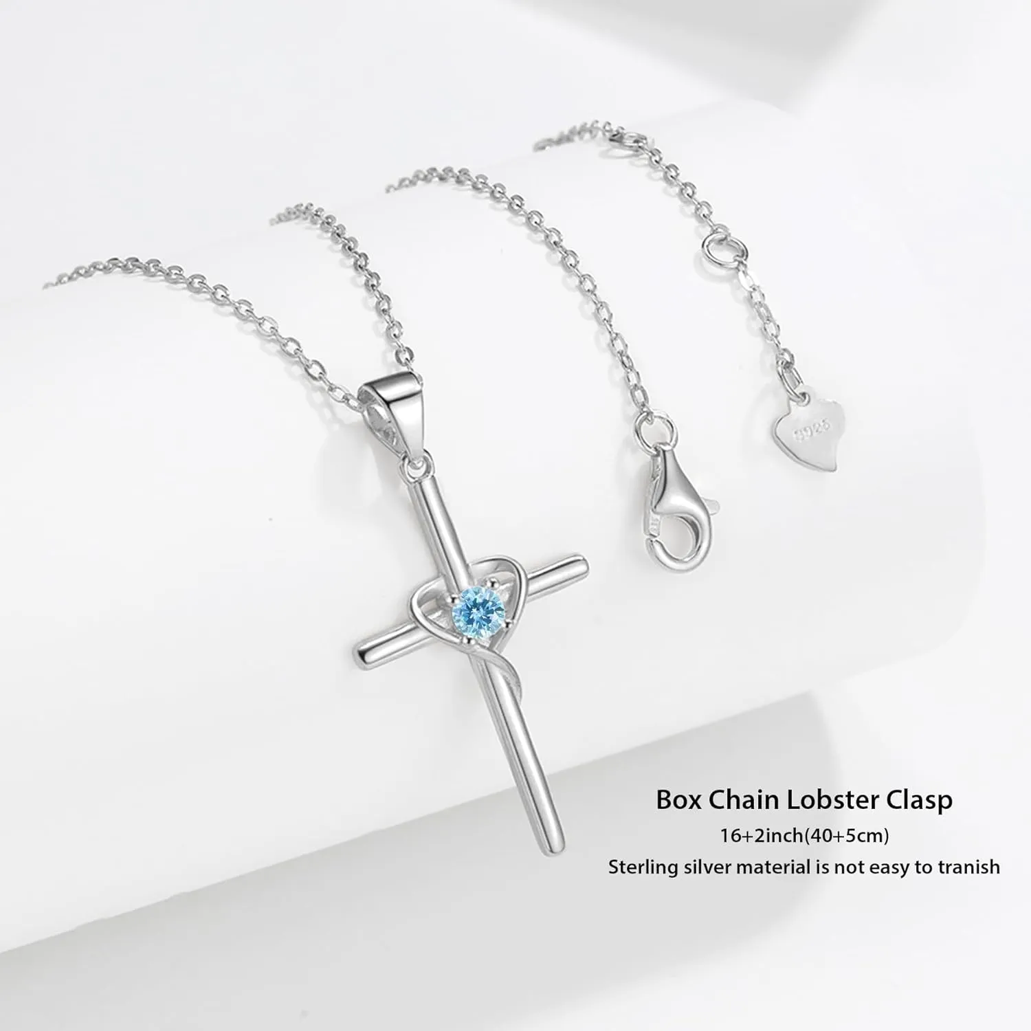 925 Sterling Silver Cross Necklace for Women 5A CZ Birthstone Necklace Cross Heart Pendant Necklace for Women Men Adjustable Birthstone Jewelry Gift for Birthday Christmas