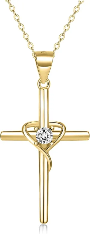 925 Sterling Silver Cross Necklace for Women 5A CZ Birthstone Necklace Cross Heart Pendant Necklace for Women Men Adjustable Birthstone Jewelry Gift for Birthday Christmas