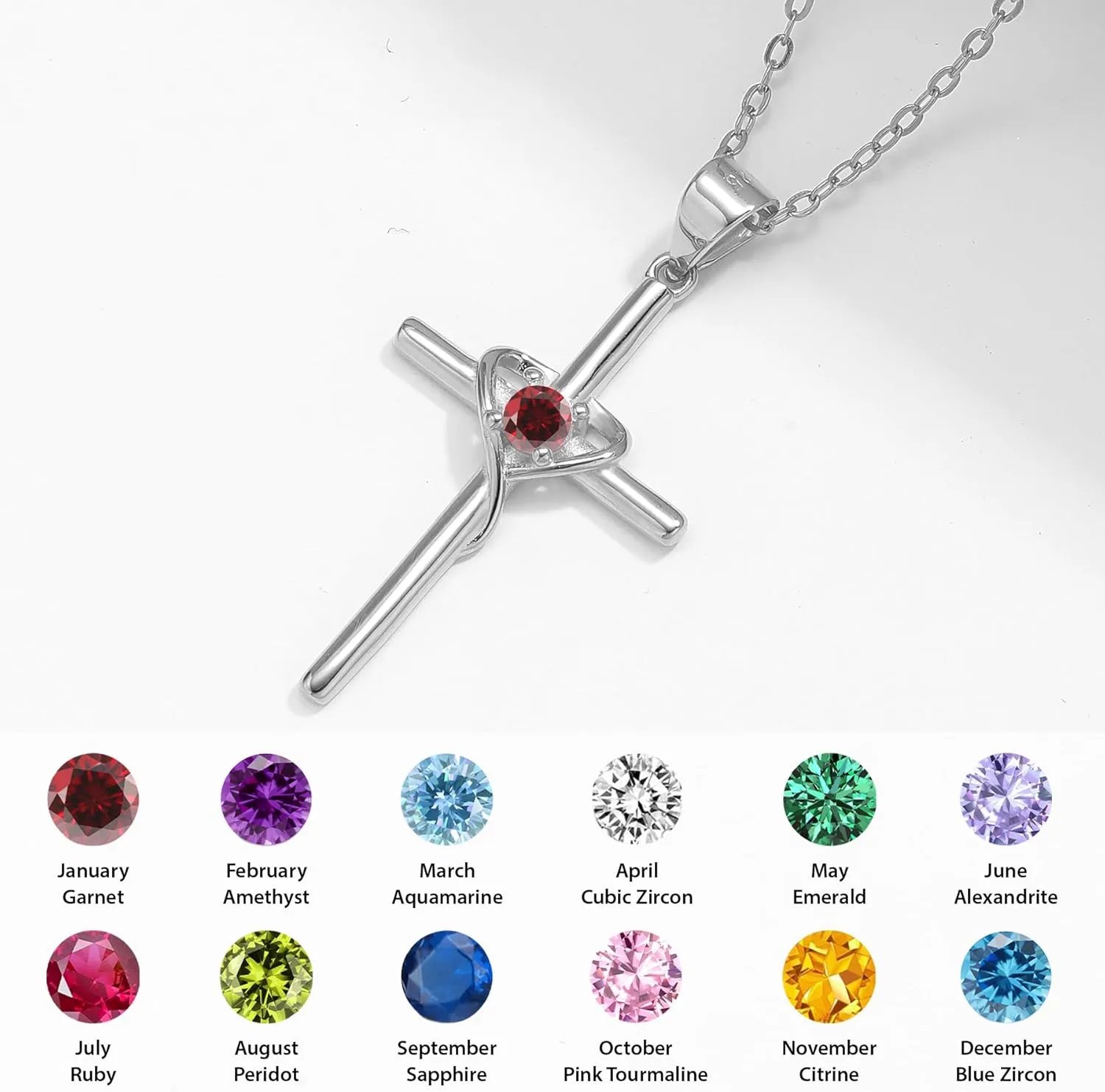 925 Sterling Silver Cross Necklace for Women 5A CZ Birthstone Necklace Cross Heart Pendant Necklace for Women Men Adjustable Birthstone Jewelry Gift for Birthday Christmas