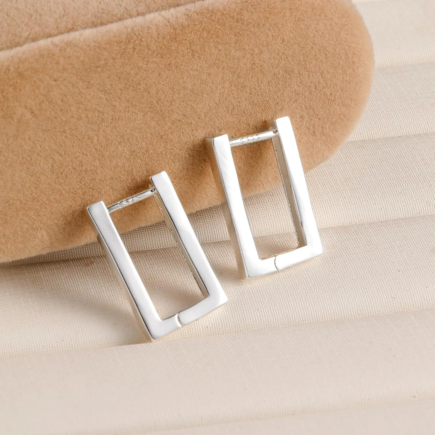 925 Sterling Silver Earrings for Women Trendy Square Hoop Earrings Minimalist Geometric Rectangle Earing, Hypoallergenic Huggie Hoops Fashion Jewelry