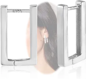 925 Sterling Silver Earrings for Women Trendy Square Hoop Earrings Minimalist Geometric Rectangle Earing, Hypoallergenic Huggie Hoops Fashion Jewelry