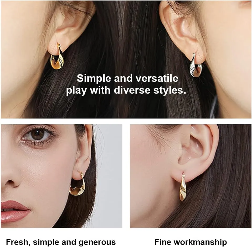 925 Sterling Silver Earrings Silver Hoop Earrings for Women Small Huggie Hoops, Lightweight Chunky Hoops, Hypoallergenic Nickel-Free Elegant Everyday Jewelry, Dainty Silver Earrings for Gifts