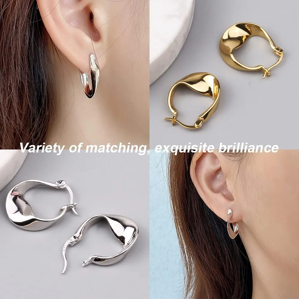 925 Sterling Silver Earrings Silver Hoop Earrings for Women Small Huggie Hoops, Lightweight Chunky Hoops, Hypoallergenic Nickel-Free Elegant Everyday Jewelry, Dainty Silver Earrings for Gifts