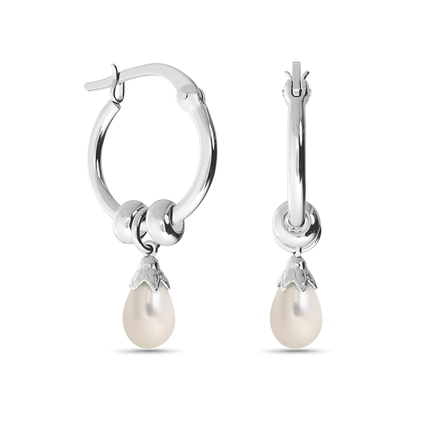 925 Sterling Silver Pearl Drop Earrings - 7x10mm Round Pearl - Elegant Pearl Earrings for Women - June Birthstone Earrings - Classic Gift for Her