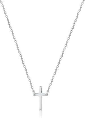 925 Sterling Silver Small Cross Necklace for Women Men 16" 2"