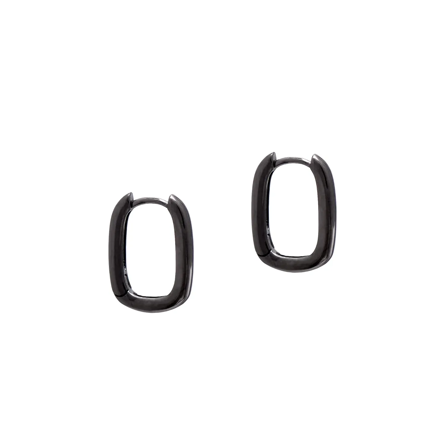 925 Sterling Silver Tiny Huggie Hoop Earrings Rounded Rectangle, Black Rhodium Plated