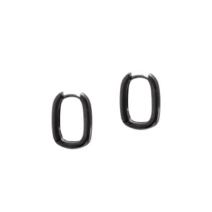 925 Sterling Silver Tiny Huggie Hoop Earrings Rounded Rectangle, Black Rhodium Plated