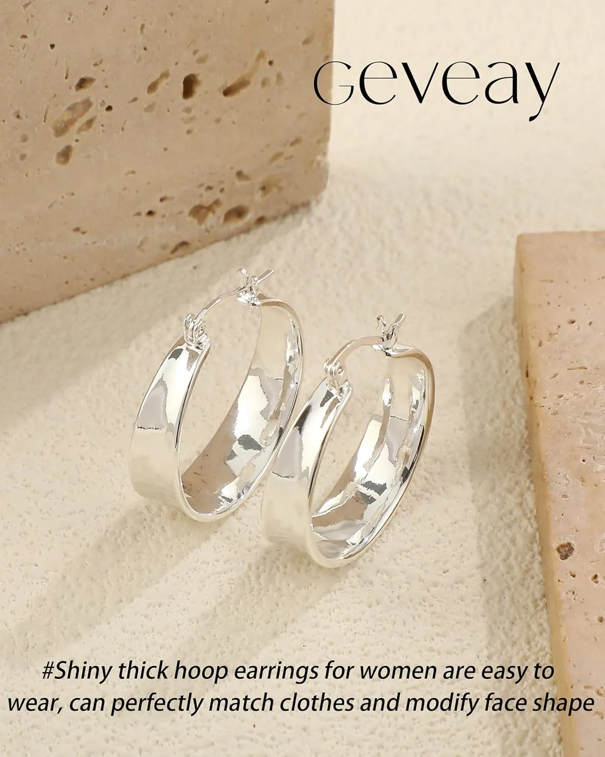 9mm Wide 925 Sterling Siver Earrings Hoop for Women Hypoallergenic 14K Gold Plated Hoop Earrings Lightweight Thick Chunky Hoop Earrings 20/25/30mm
