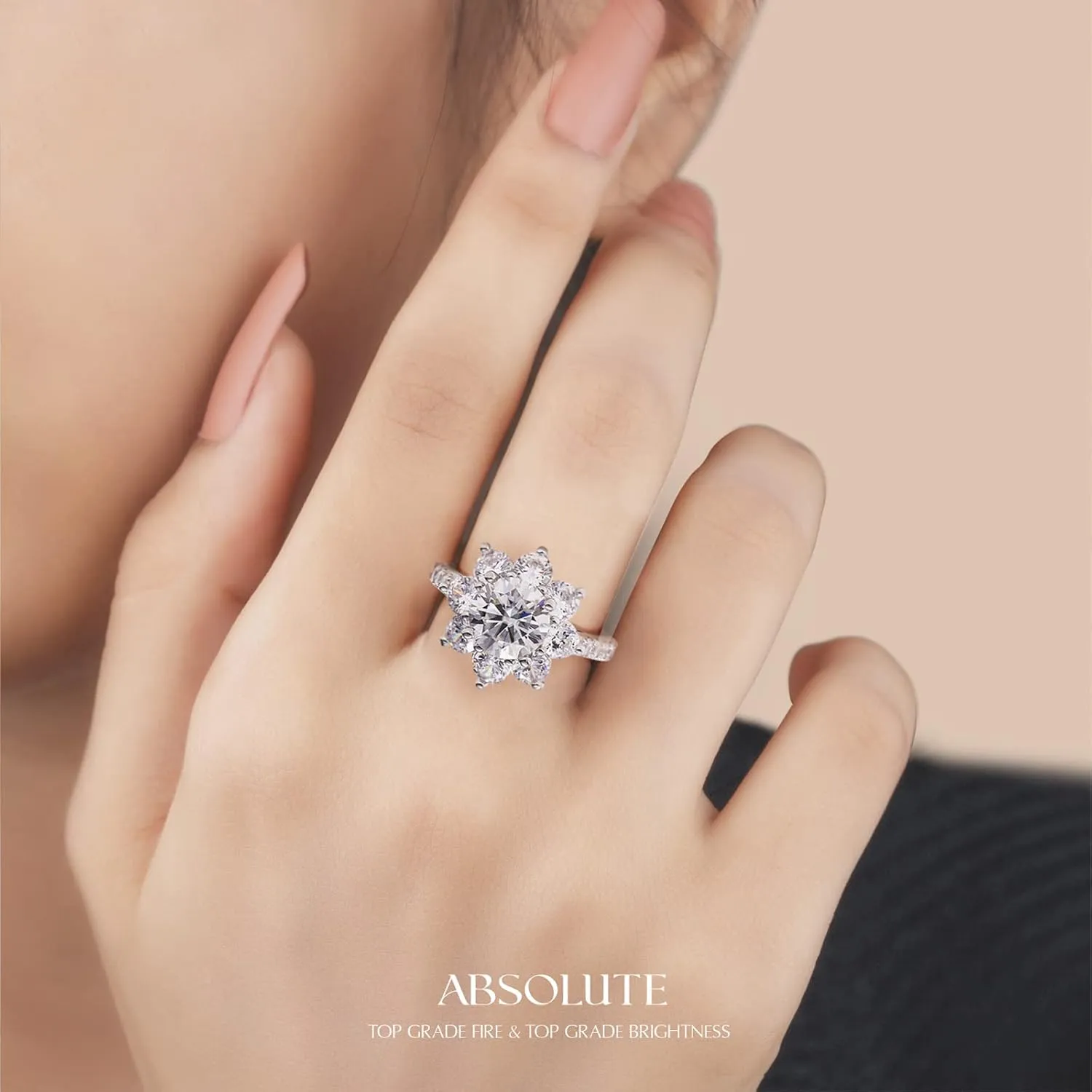 ABSOLUTE 2 Carat Moissanite Rings for Womens Engagement Rings Round Cut Solitaire Rings 925 Sterling Silver Rings Sunflower Cut Ring With Certificate Moissanite Oval Cut Rings for Women