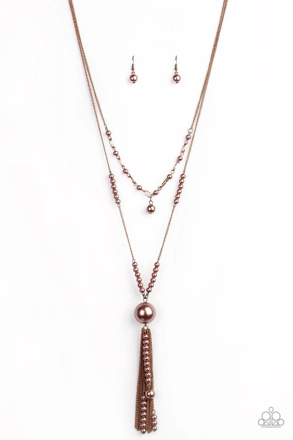 Abstract Elegance Copper Pearl Tassel Necklace - Paparazzi Accessories