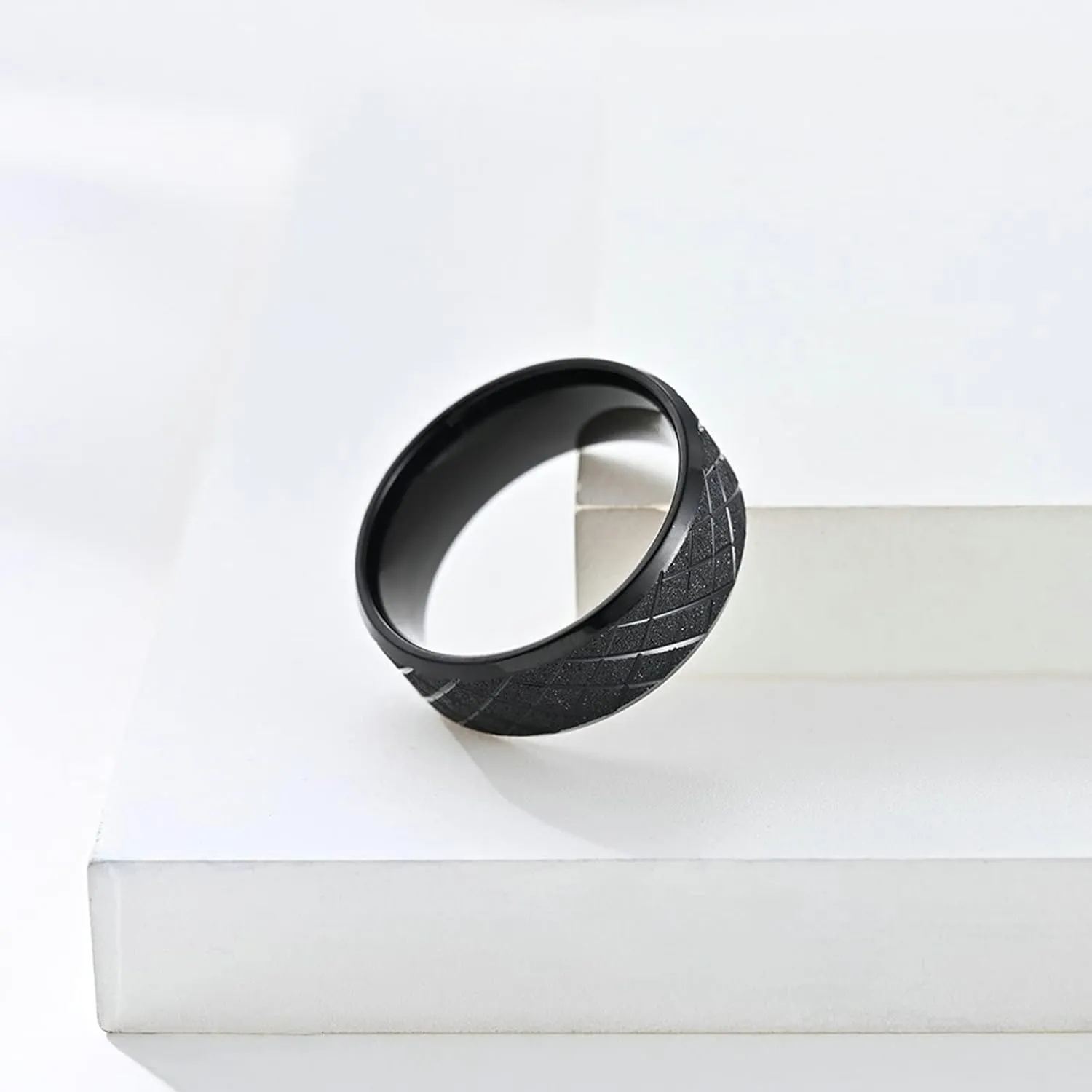 Aienid Matching Rings for Couples Promise Rings Stainless Promise Rings for Her Black Matte Ring 8MM