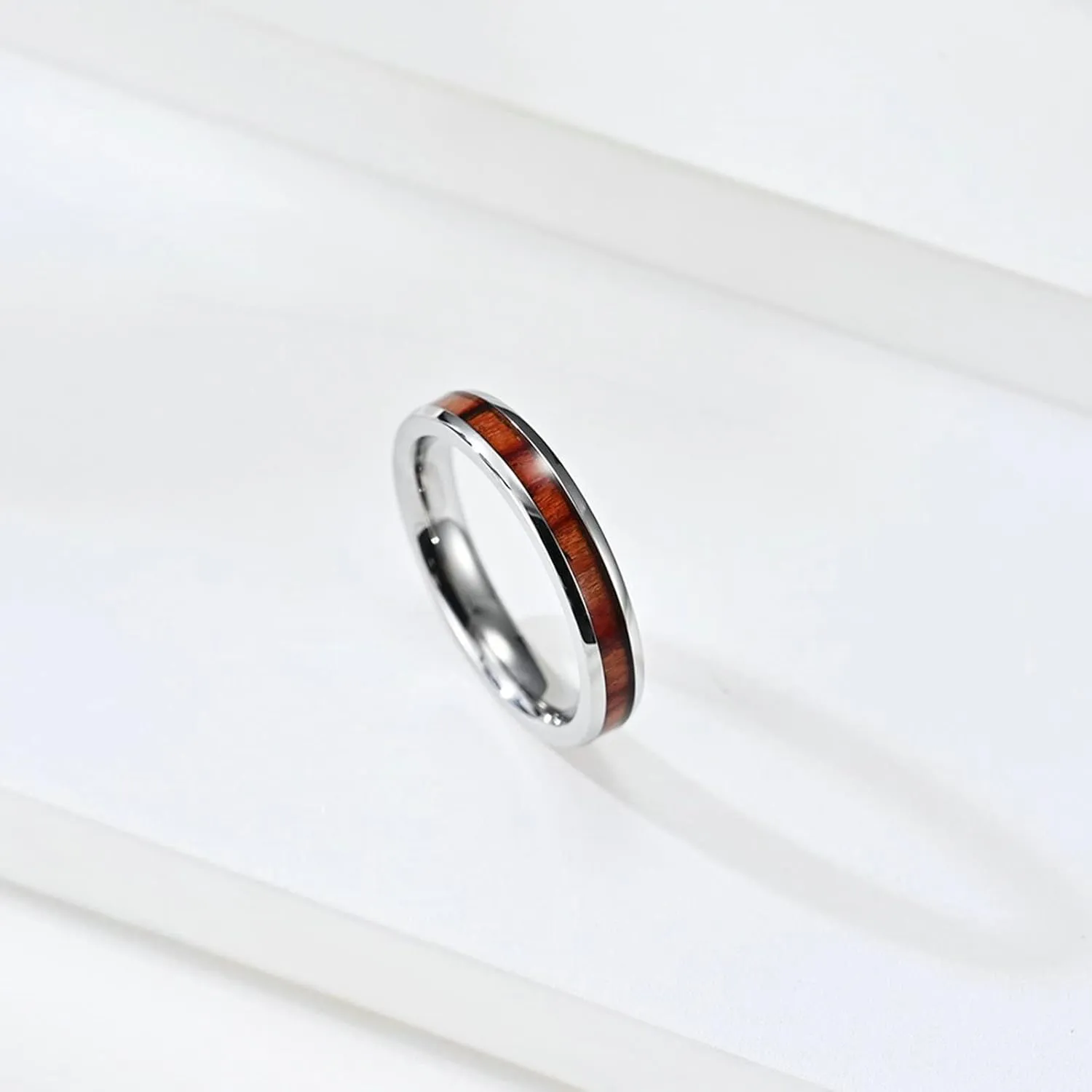 Aienid Matching Rings Rings Engraved Rings Stainless Steel 4MM Silver Ring Inlay Wood