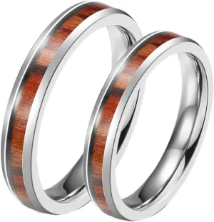 Aienid Matching Rings Rings Engraved Rings Stainless Steel 4MM Silver Ring Inlay Wood