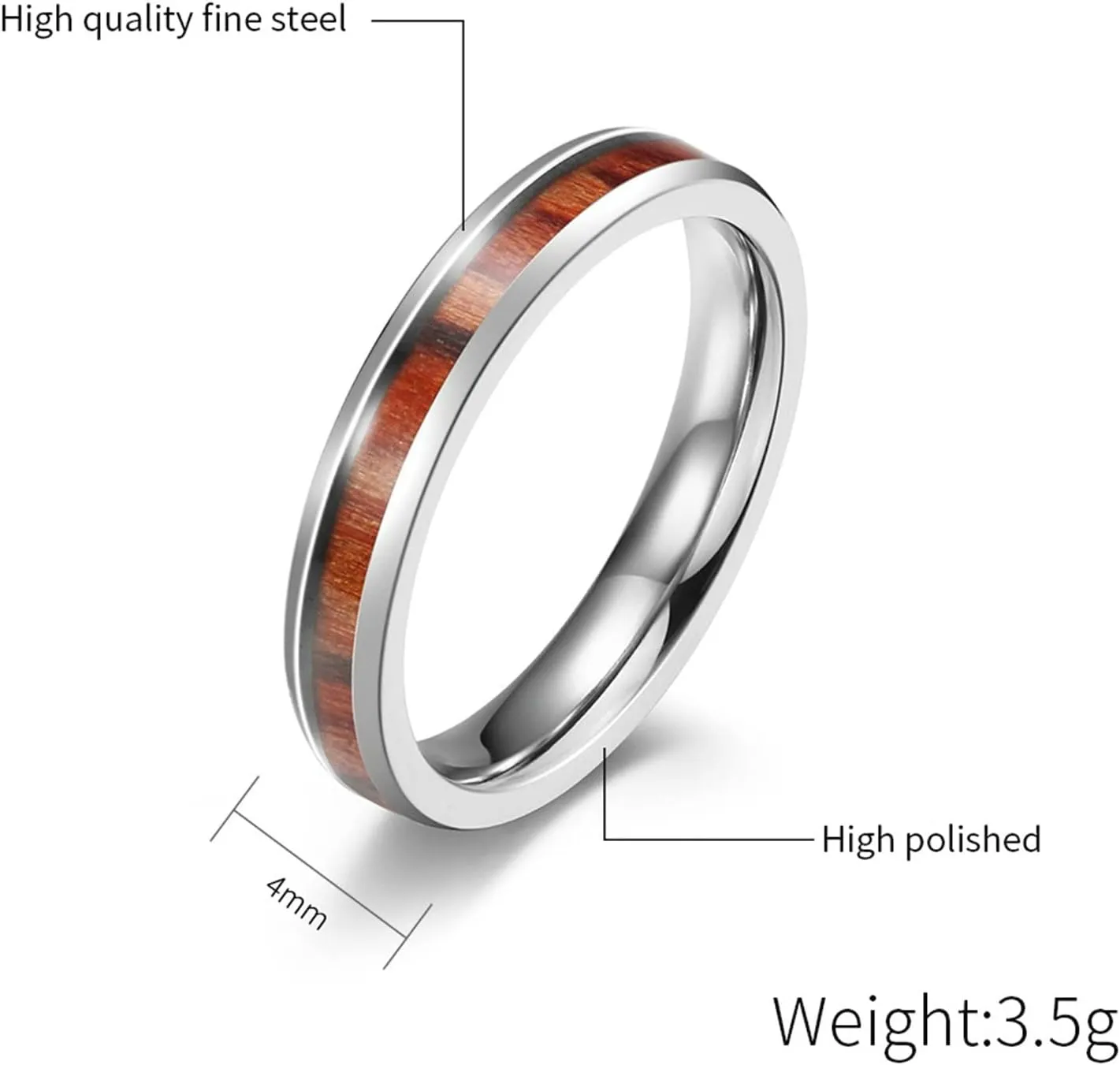 Aienid Matching Rings Rings Engraved Rings Stainless Steel 4MM Silver Ring Inlay Wood