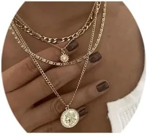 Aluinn Layered Gold Coin Hip Hop Necklaces Retro fashion Handmade Necklace Jewelry Adjustable Layering Thick Delicate Choker Set for Women