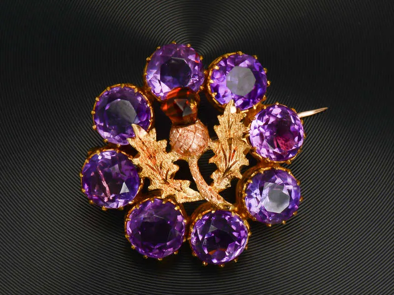 Amethyst Citrine Antique Thistle Brooch Pendant