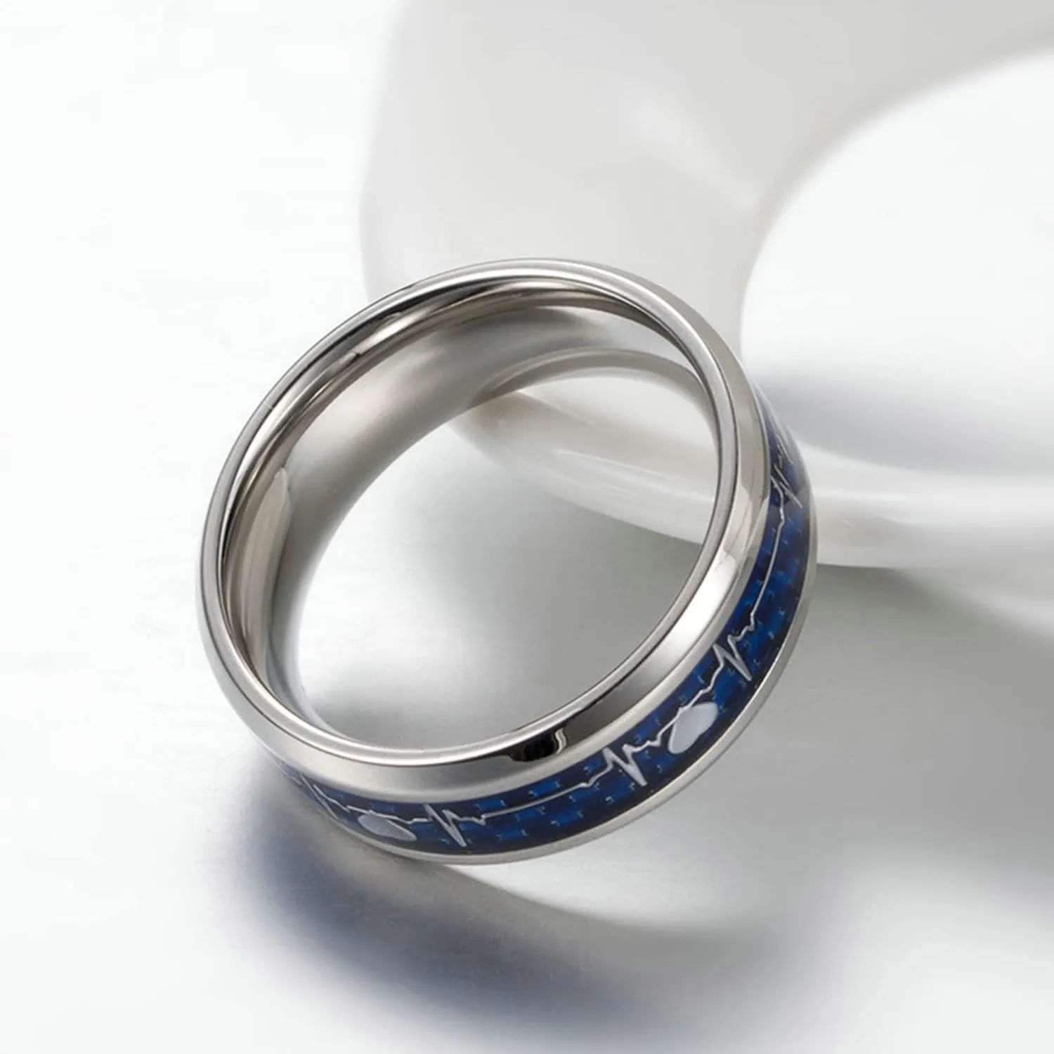 ANAZOZ Couple Promise Rings for Him and Her Sets, Stainless Steel Ring Couple Band Carbon Fiber Inlay 8MM Heartbeat Ring