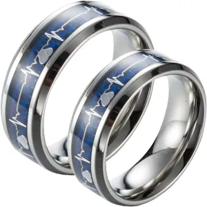 ANAZOZ Couple Promise Rings for Him and Her Sets, Stainless Steel Ring Couple Band Carbon Fiber Inlay 8MM Heartbeat Ring
