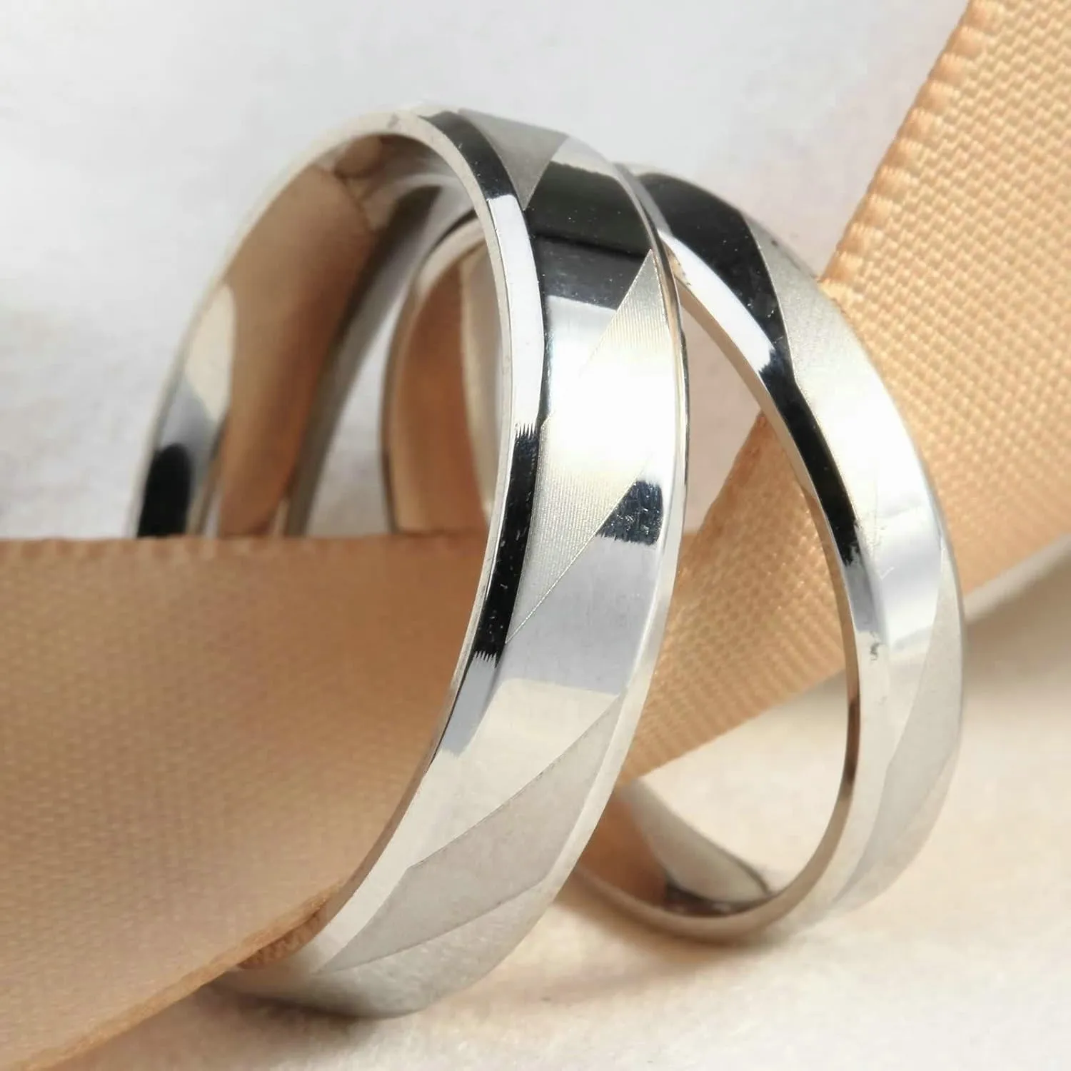 ANAZOZ Silver Rings for Couples Set with 2 Rings, His and Hers Promise Rings Sets Stainless Steel Brushed Finished Rings with Custom Engraved