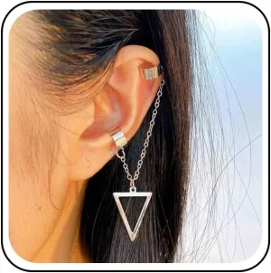 Andelaisi Boho Triangle Tassel Chain Earrings Silver Cartilage Chain Earring Vintage Chain Crawler Climber Earrings Geometric Triangle Dangle Drop Earring Jewelry for Women