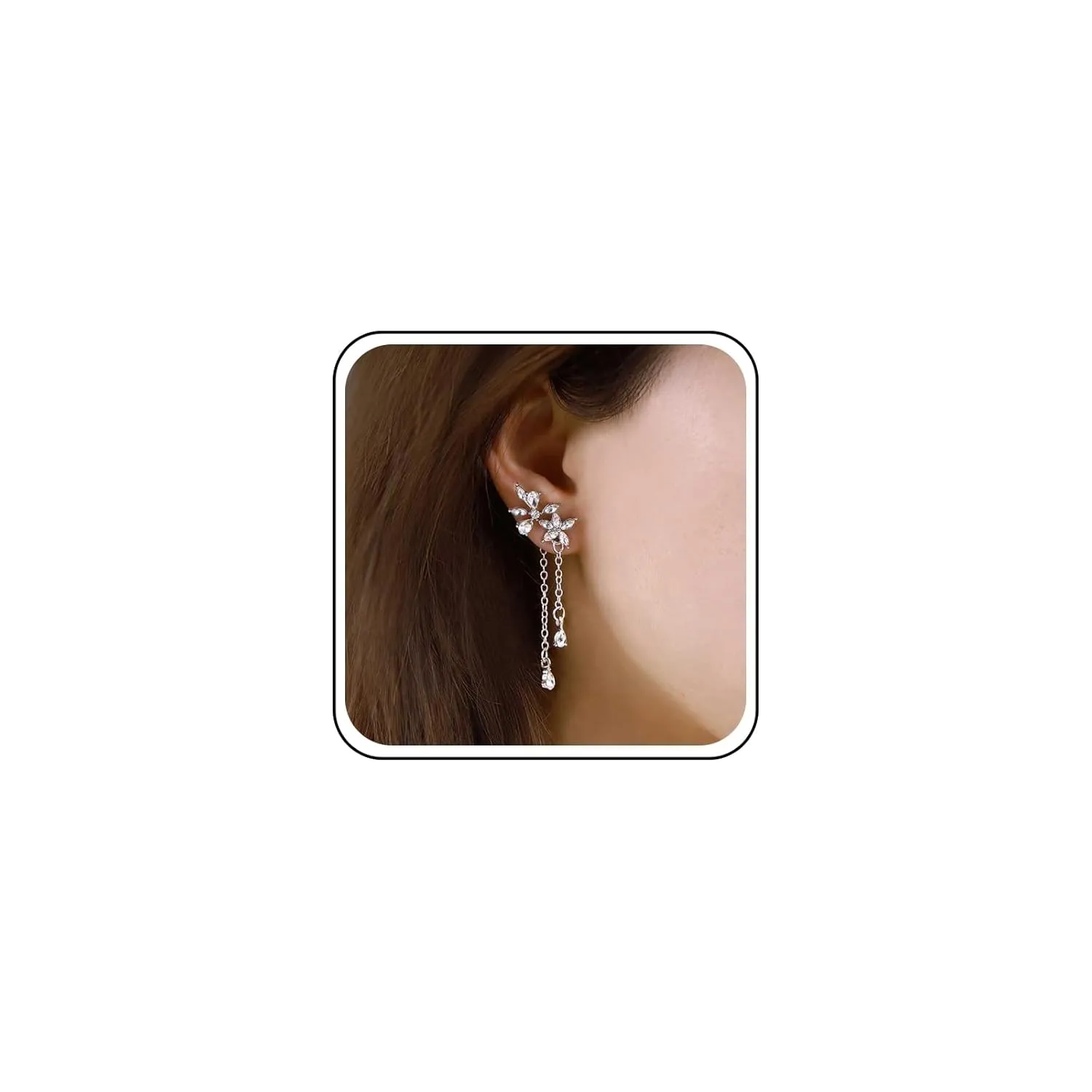 Andelaisi Vintage CZ Tassel Drop Earrings Silver Waterdrop Crystal Dangle Earrings Long CZ Chain Earrings Boho Crystal Flower Stud Earrings Jewelry for Women