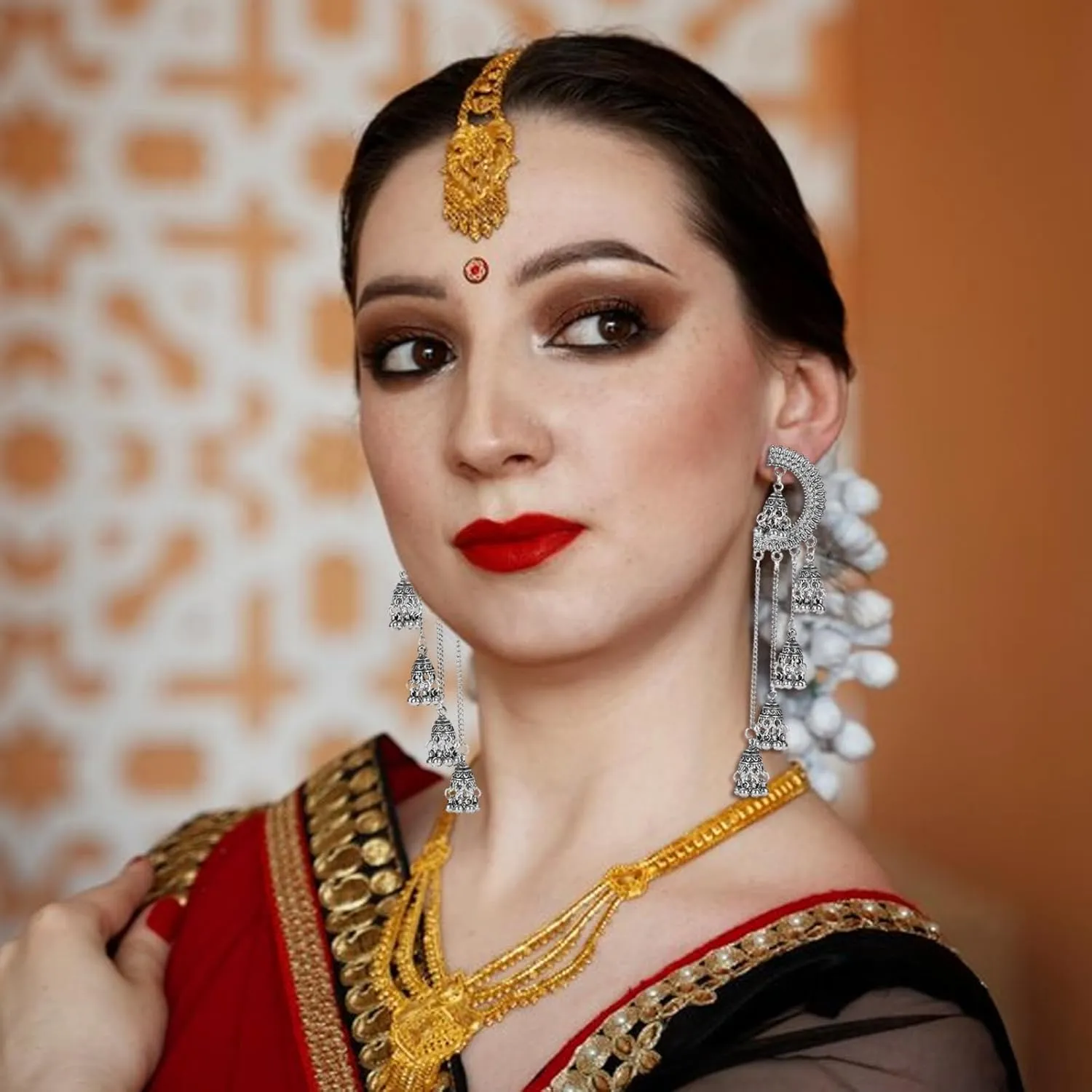 Aonklot Jhumkas Indian Earrings for Women Boho Ball Chandelier Tassel Statement Dangle Earrings Wedding Bridal Jhumki Bollywood Bell Jewelry Gifts Indian Dresses Outfits