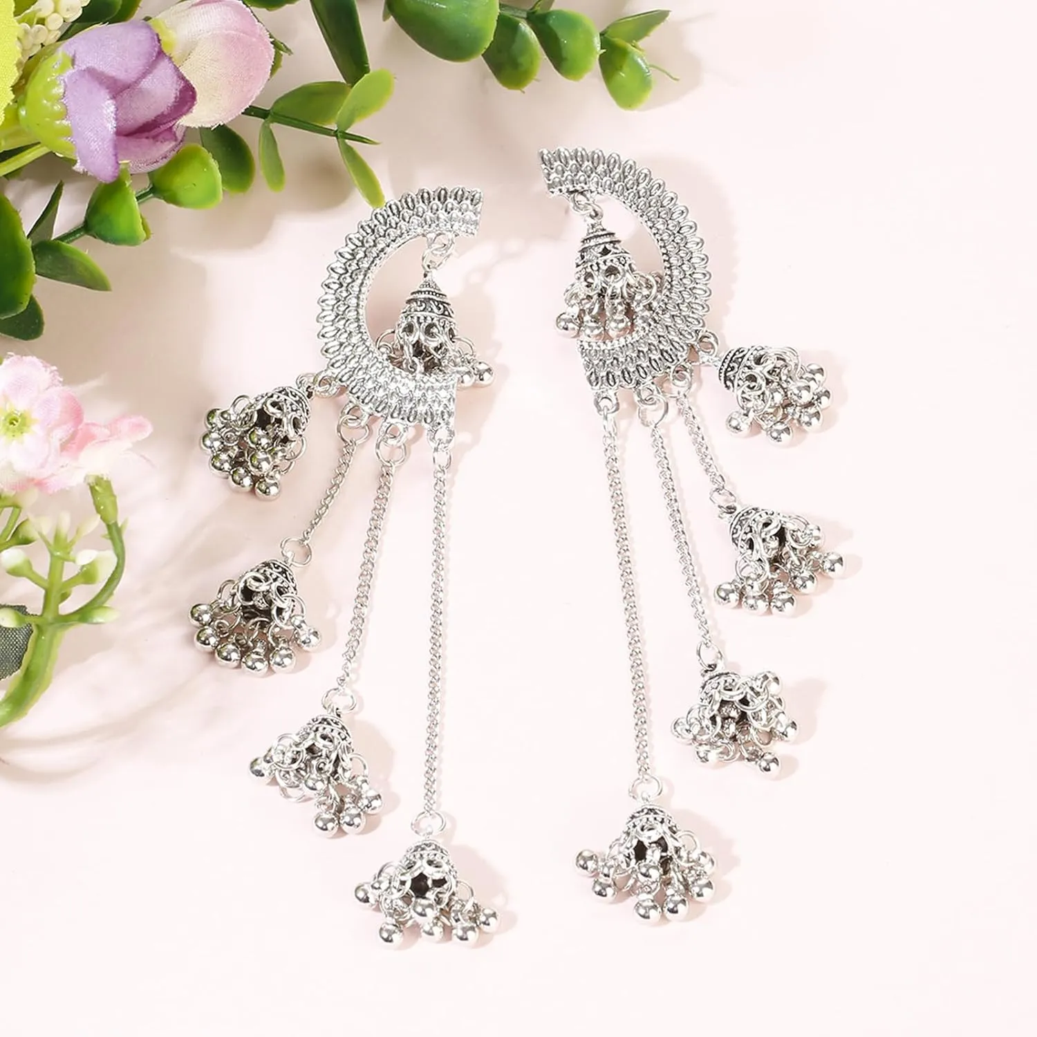 Aonklot Jhumkas Indian Earrings for Women Boho Ball Chandelier Tassel Statement Dangle Earrings Wedding Bridal Jhumki Bollywood Bell Jewelry Gifts Indian Dresses Outfits
