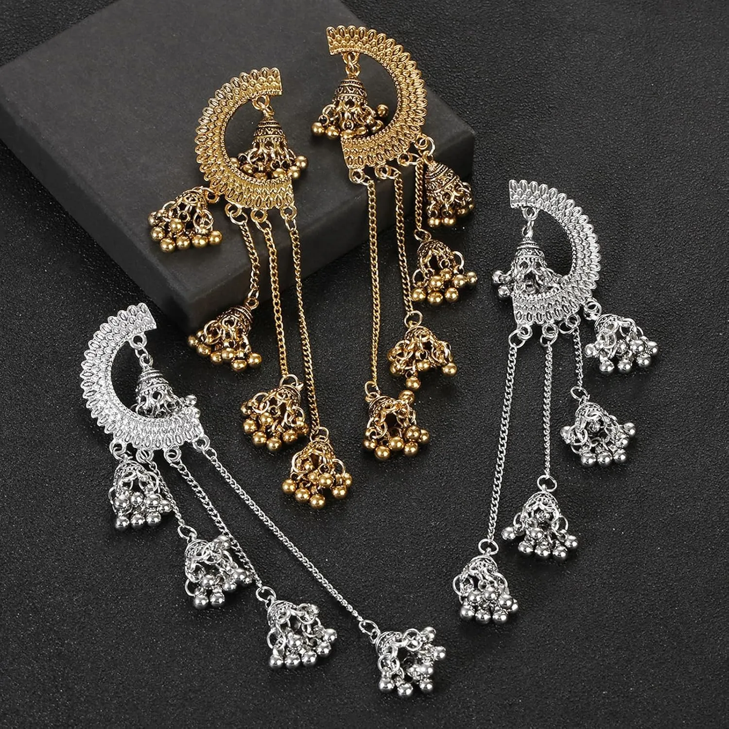 Aonklot Jhumkas Indian Earrings for Women Boho Ball Chandelier Tassel Statement Dangle Earrings Wedding Bridal Jhumki Bollywood Bell Jewelry Gifts Indian Dresses Outfits
