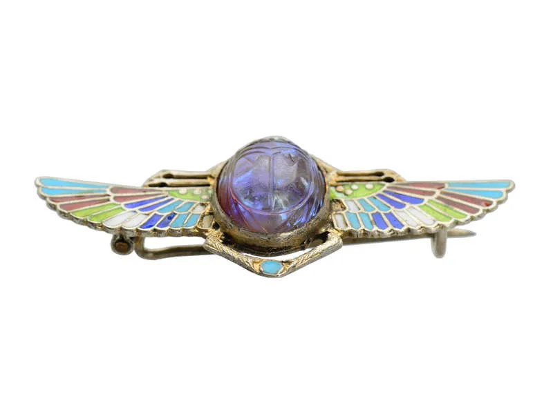 Art Deco Winged Saphiret Scarab Brooch