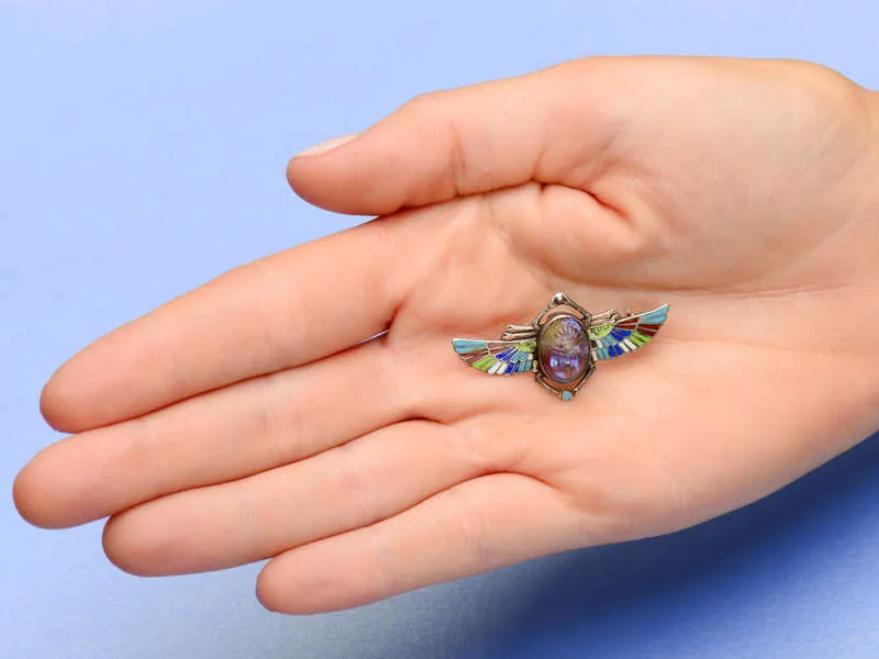 Art Deco Winged Saphiret Scarab Brooch