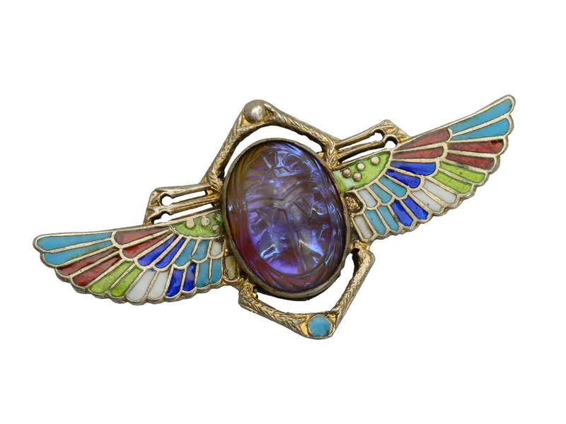 Art Deco Winged Saphiret Scarab Brooch