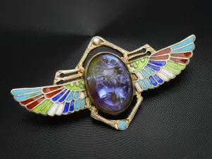 Art Deco Winged Saphiret Scarab Brooch