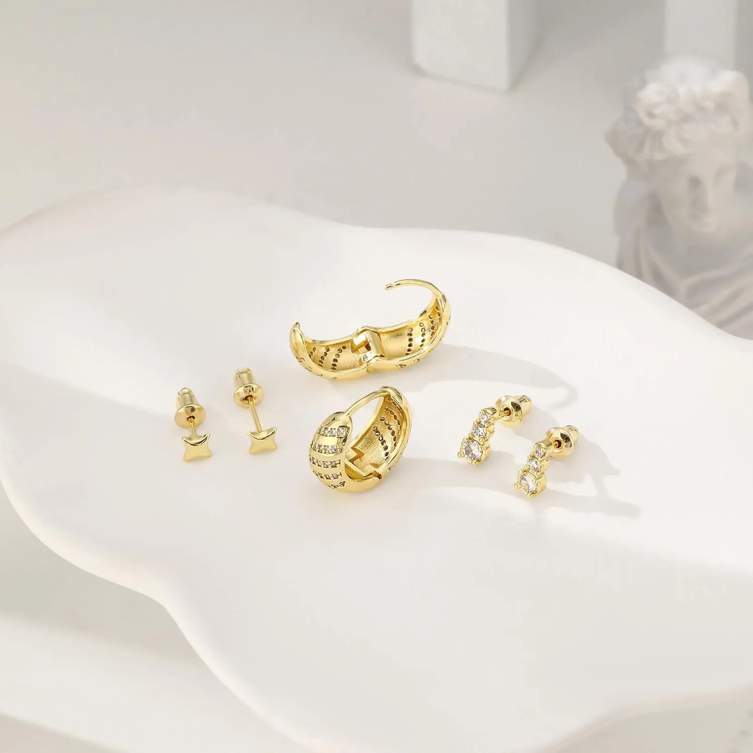 ASCOMY Gold Hoop Earrings Set for Women - 14K Gold/White Gold Plated Huggie Hoops, Cubic Zirconia Studs, Chunky Open Hoops - CZ Jewelry Gifts