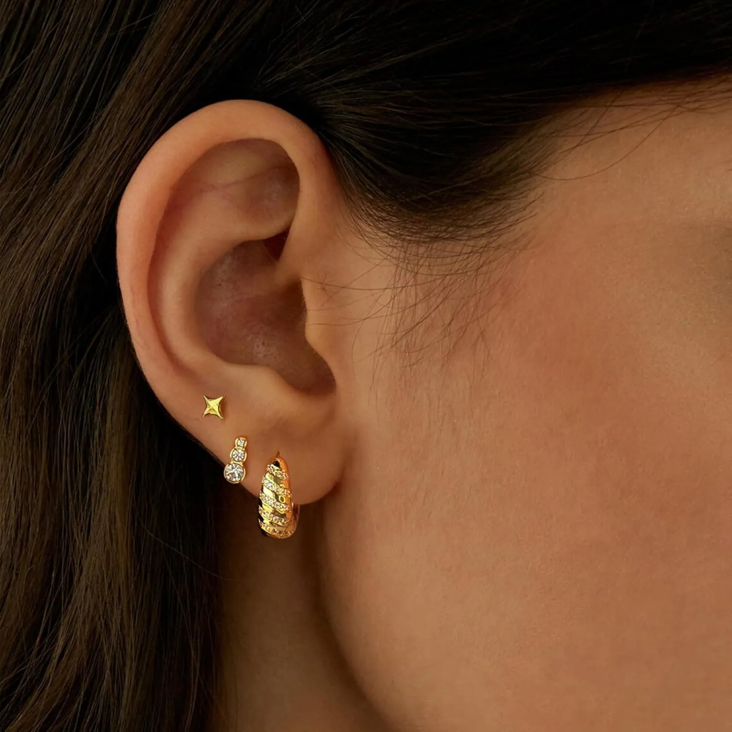 ASCOMY Gold Hoop Earrings Set for Women - 14K Gold/White Gold Plated Huggie Hoops, Cubic Zirconia Studs, Chunky Open Hoops - CZ Jewelry Gifts