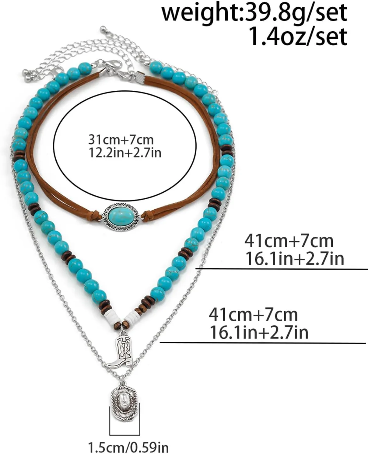 Atiptu Layered Western Necklaces for Women Vintage Turquoise Beaded Leather Choker Necklace Country Concert Cowgirl Dresses Accessories Western Jewelry