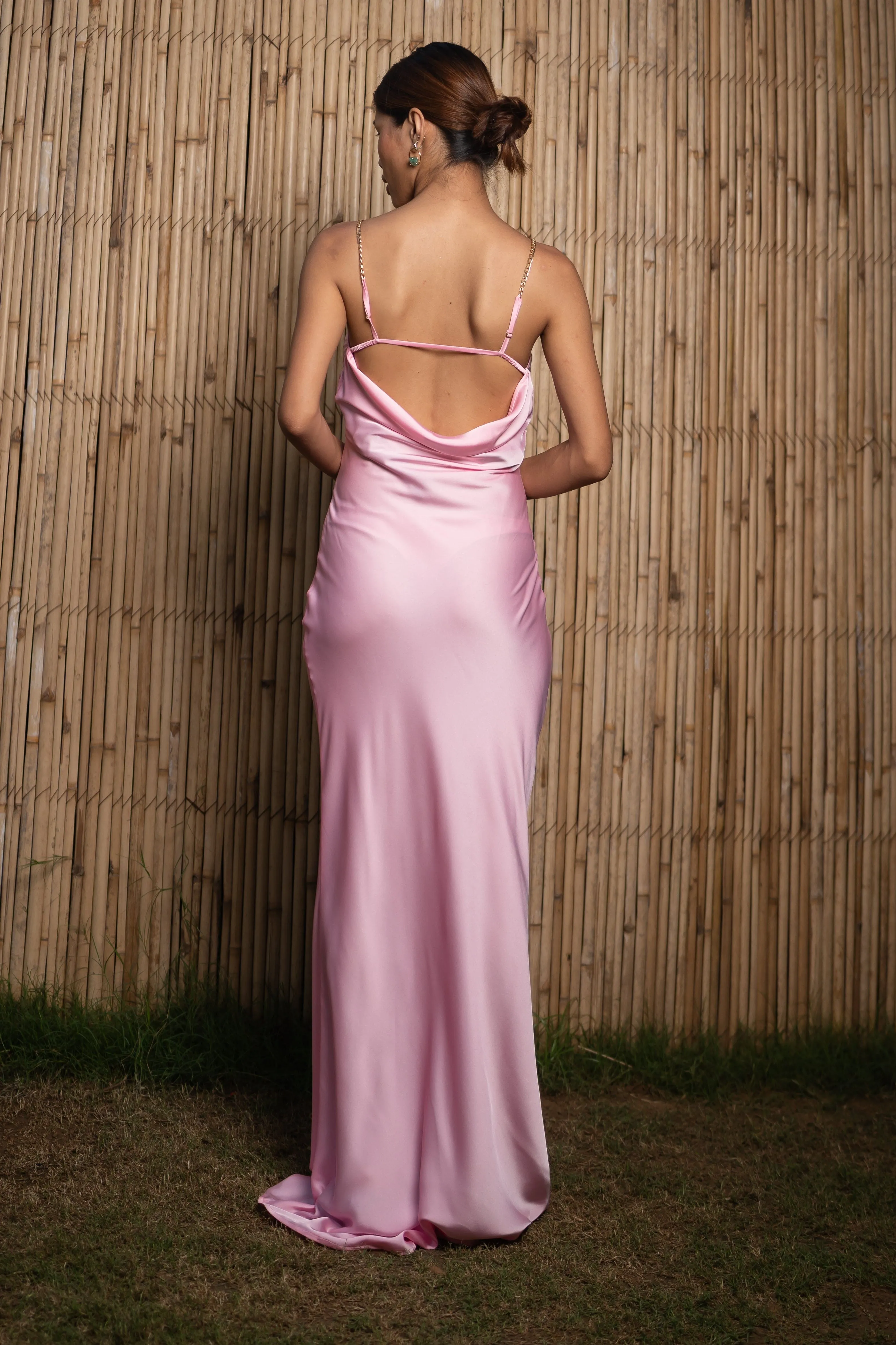 Baby Pink Polyester Luxe Elegance Dress