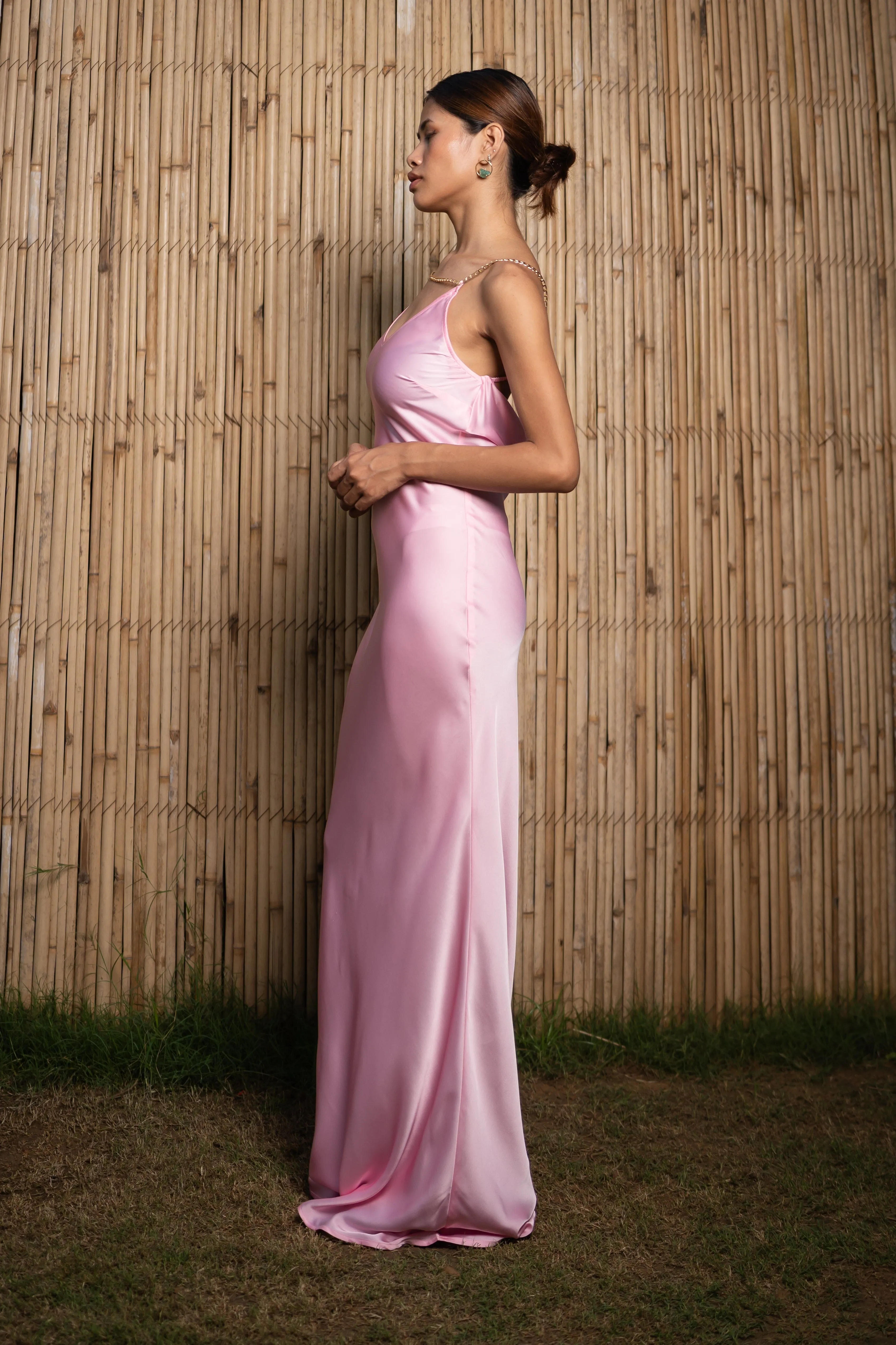 Baby Pink Polyester Luxe Elegance Dress