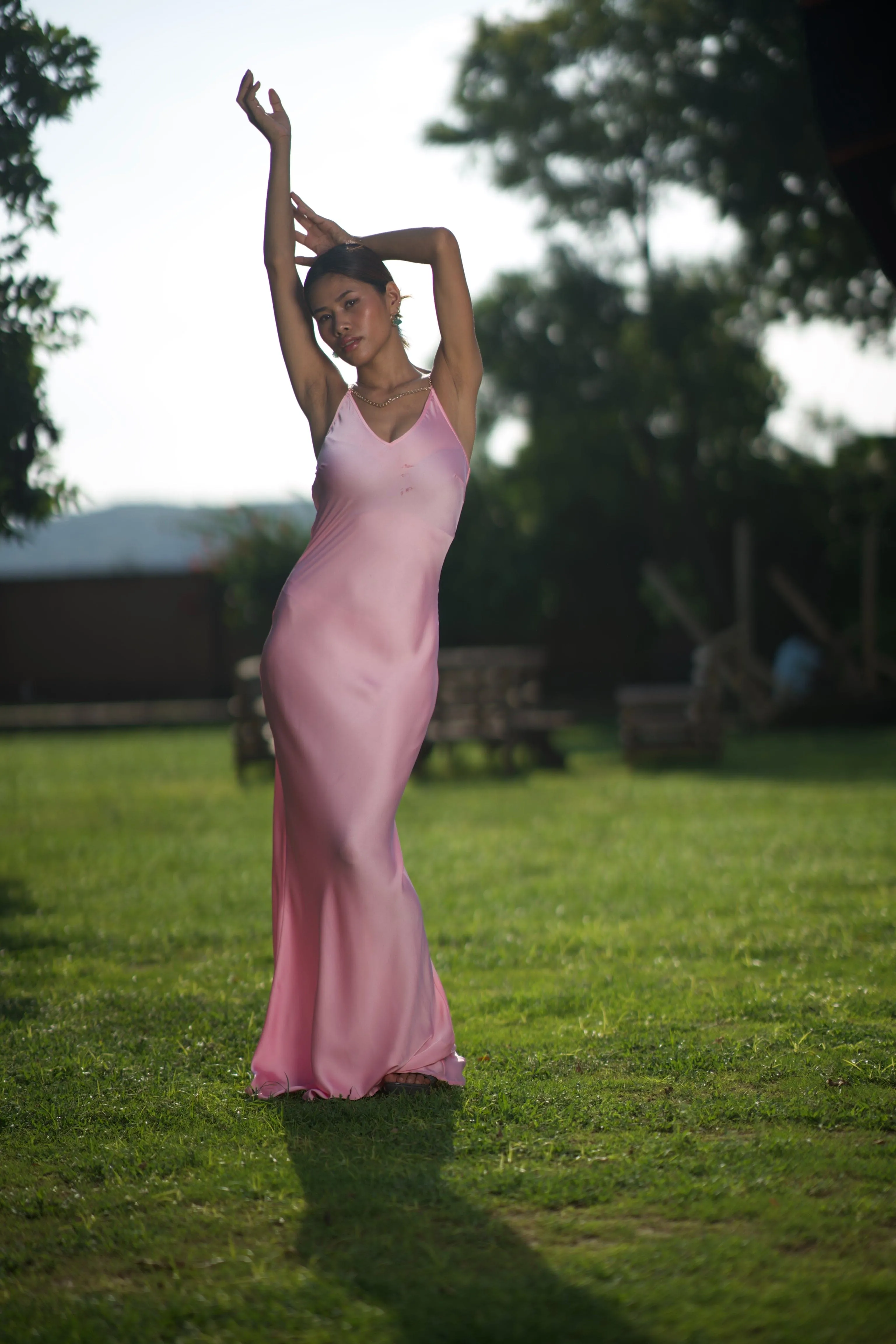 Baby Pink Polyester Luxe Elegance Dress