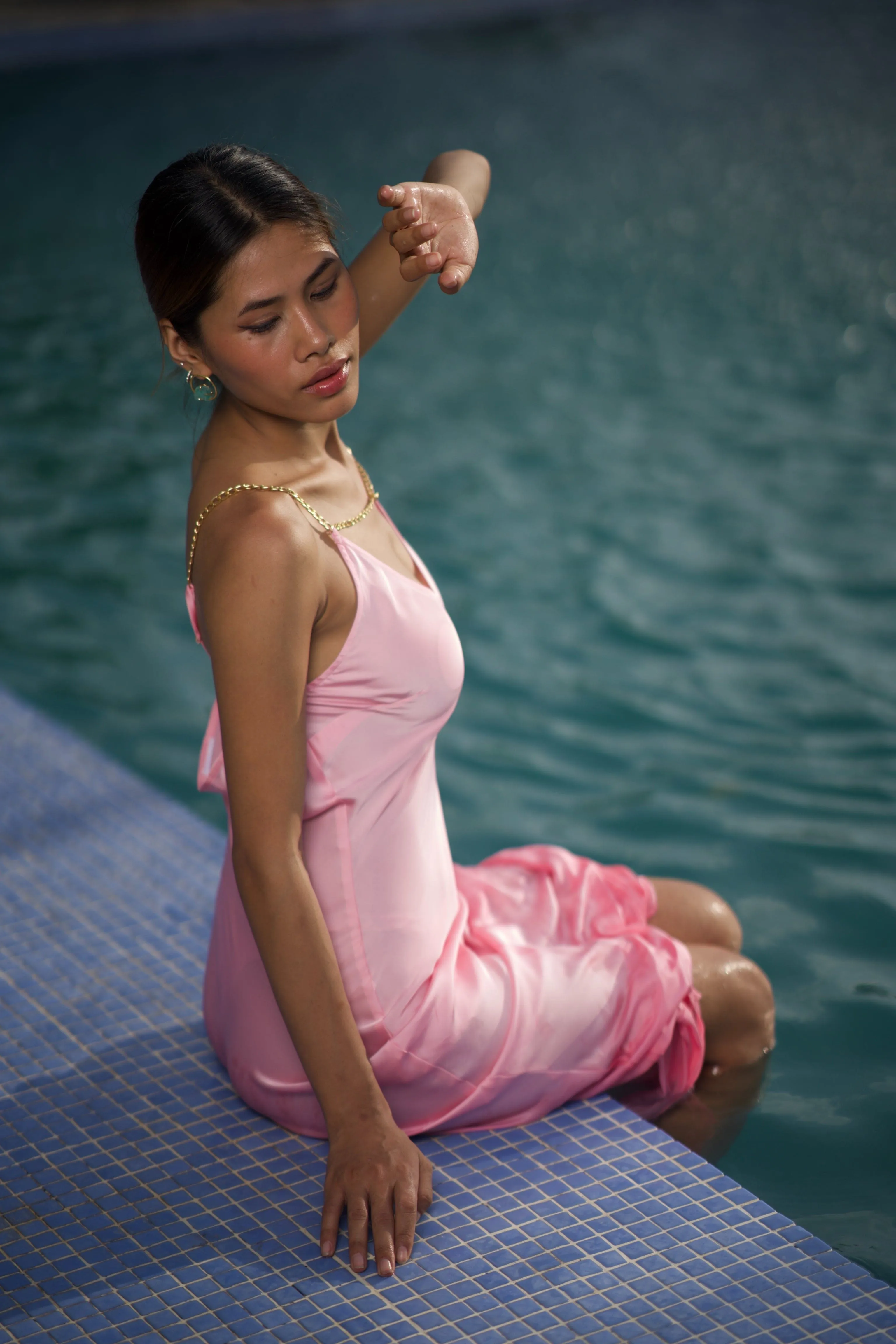 Baby Pink Polyester Luxe Elegance Dress