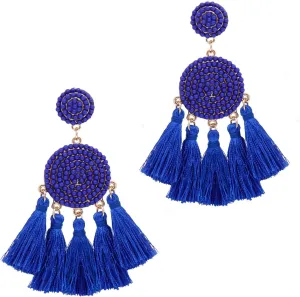 Beaded Tassel Earrings for Women Thread Fringe Drop Dangle Earrings Bohemia Statement Stud Earrings